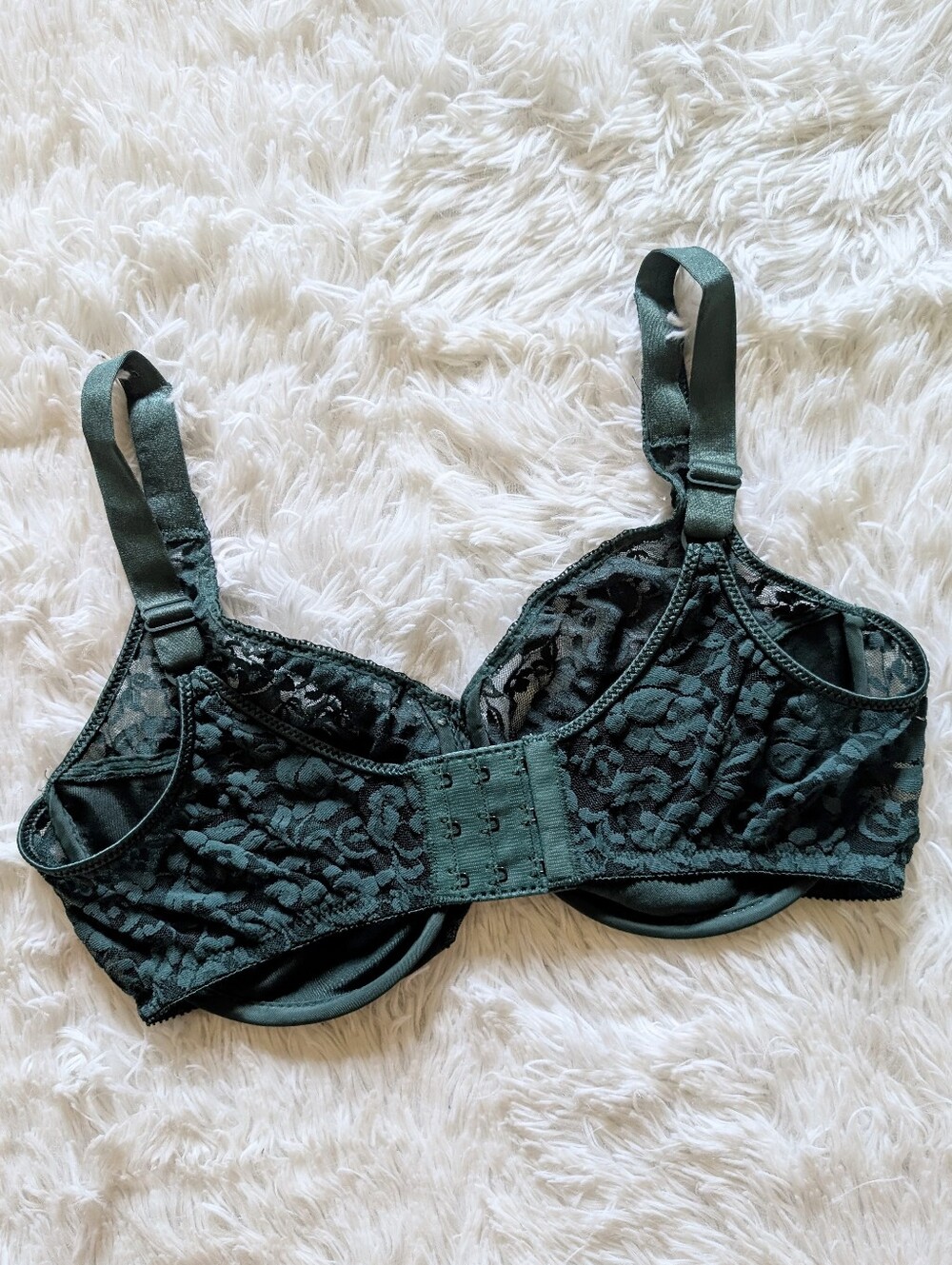 90s Vintage Lily of France Green Satin & Lace Unlined Bra w/ Underwire 36D - Picture 3 of 10